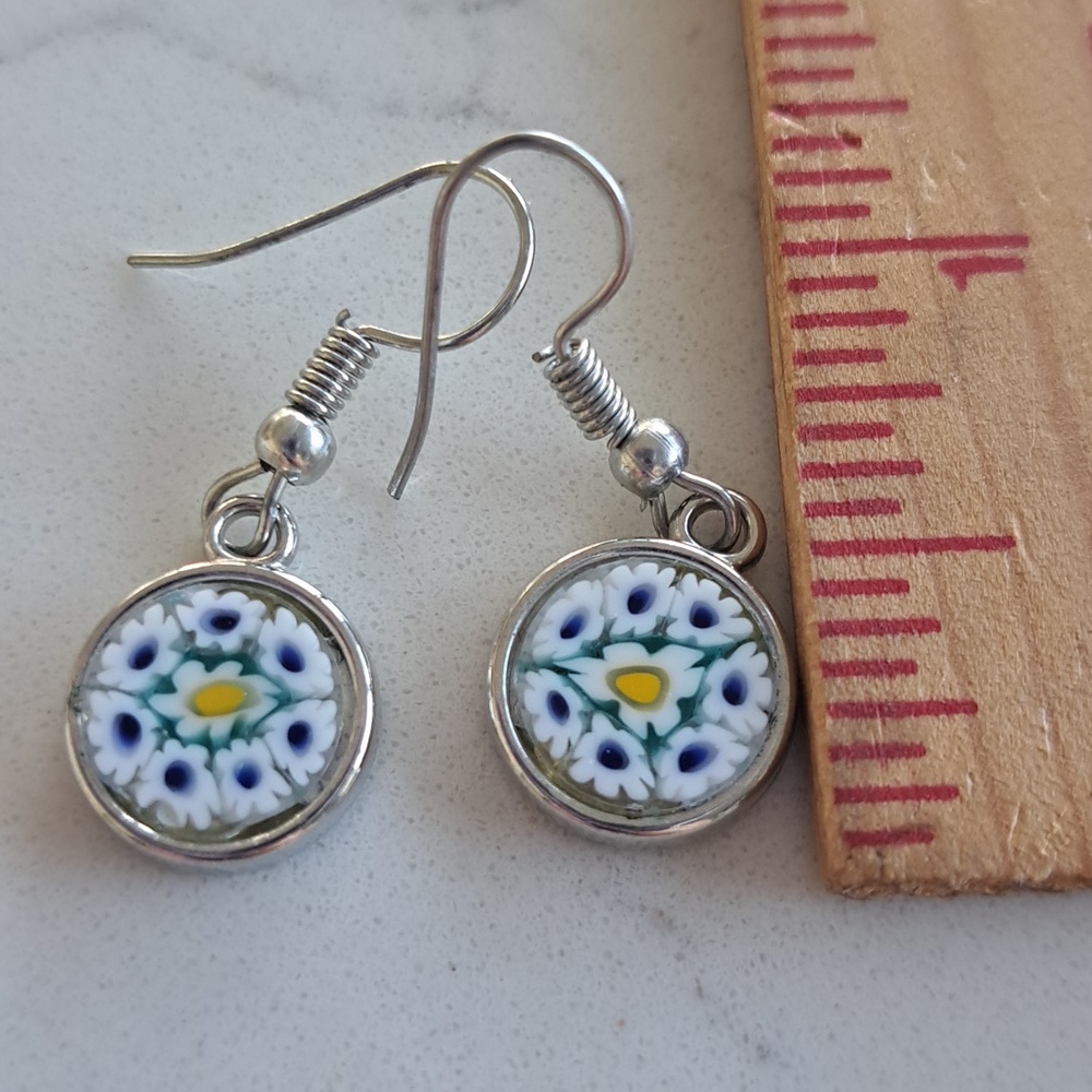 Millefiori Glass Mosaic Earrings From Italy - Picture 4 of 4